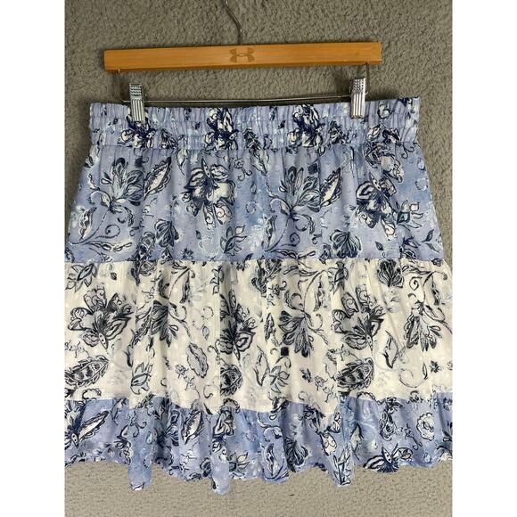 Rachel Zoe Blue Toile Print Skirt Size Large Lined Pull-On Smocked Cottagecore - Picture 4 of 11